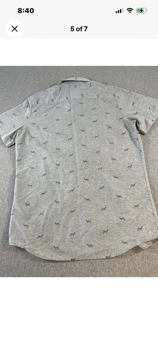 Molokai Surf Co. Gray Short Sleeve Button-Down Shirt, Zebra Print Men’s L - Picture 5 of 7